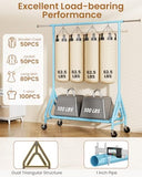JIEJIERUI Heavy Duty Clothing Rack, Metal Clothes Rack Load 450 LBS, Rolling Coat Racks for Hanging Clothes with Lockable Wheels, Sky Blue