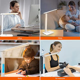 snsok Desk Lamp with Wireless Charger, USB Charging Port, Dimmable Office Desk Light with Clock, Alarm, Date, Temperature (White)