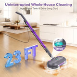 Scrubbing Steam Mop with Rotating Pads,All-in-One Spin Steam Cleaner for Floor Cleaning,Large Tank,23FT Cord, LED Headlights,Reusable Pads & Self-Standing,Safe for Hard Floor/Laminate/Marble (Violet)