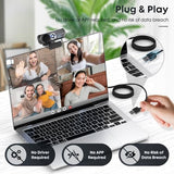 1080P Webcam with Microphone, Noise Cancellation, Privacy Cover, Wide-Angle Lens, Auto Light Correction, Plug & Play USB Webcam