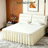 ANARACHON Full Bed Skirt, Wrap-Around Elastic Ruffled Eyelet Bed Skirt Full Size Dust Ruffle with Gathered Styling and Embroidered Details, 18" Drop Length (Light Yellow)