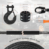 Aomifunny Synthetic Winch Rope,1/4" x 50 ft 10000Lbs Winch Rope Line, Synthetic Winch Cable with Protective Sleeve+Winch Hook for Offroad Vehicle ATV UTV SUV (Black)