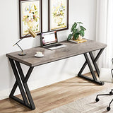 Tribesigns Writing Computer Desk, 55 inch Heavy Duty Study Desk with Z-Shaped Metal Leg, Modern Simple Home Office Computer Desk, Grey