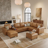 Mid Century Modern Sectional Couches for Living Room, 8 Seat V Shaped Couch with Chaise and Versatile Console