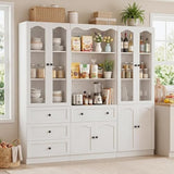 Cyclysio White Bookcase Set with 8 Doors & 3-Tier Open Shelves – 80” Tall Bookcase with 4 Drawers