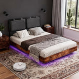 LUCKLIFE Floating Bed Frame Queen Size with Adjustable Headboard and Smart LED Lights, Upholstered Bed Frame with RGB Lights, Modern Metal Bed, Easy Assembly, Under-Bed Storage, Bedroom