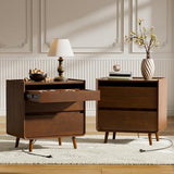 25.43" Nightstands Set of 2 with Leg Walnut Night Stand Set 2 for Bedrooms