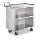18" x 30" Stainless Steel Utility Cart with Enclosed Base and Open Front - 3 Shelf Heavy-Duty Commercial Service Cart - NSF Rolling Cart for Kitchen, Catering, Restaurant Storage