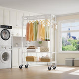 VIPEK R3 Rolling Clothing Rack Heavy Duty Garment Rack for Hanging Clothes, Portable Closet Wardrobe with Wheels and Side Hooks, White