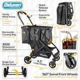 Folding Shopping Cart with Wheels, 75lbs Multi Use Grocery Carts with 360° Wheels & Removable Tote Bag