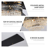 72 Inch Black Large Crystal Chandelier Ceiling Fans with Lights and Remote