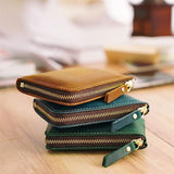 1 Handmade Short Wallet Men's Retro Zipper Card Slot Coin Bag