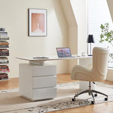 FUNXIBIO 71" Reversible Faux Marble White Office Computer Desk