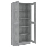 Rustic Gray Oak Bookshelf with Doors - 186 cm Freestanding Storage Unit for CDs, Books & Decor - Ideal Sideboard for Living Room & Home Office
