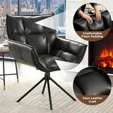 Fahomiss Desk Chair No Wheels, 360° Swivel Mid Century Modern Desk Chairs, Upholstered Faux Leather Swivel Accent Chair(Black, x1)