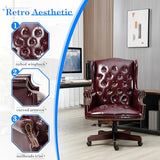 Big and Tall Executive Office Chair, Ergonomic 360° Swivel Recliner Chair, Retro Burgundy Faux Leather Home Office Desk Chairs