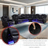 Power Recliner Sofa Sectional Sofa with LED Light for Living Room, Air Leather Reclining Corner Sectional Sofa Set