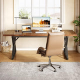 70.8-Inch Office Desk, Wooden Executive Office Desk, Modern Work Desk, Brown-Black