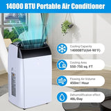 14000 BTU Portable Air Conditioner, 3-in-1 Cooling AC Unit with Cool, Dry & Fan Modes, Cools Up to 700 Sq. Ft, Sleep Mode & 2 Fan Speeds, Remote Control, Freestanding AC for Home, Black