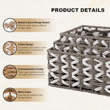 OIAHOMY Storage Baskets Paper Rope Shelf Baskets, Handwoven Small Wicker Bins for Home, Set of 3-Grey & White