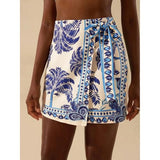 Talakeno Womens Summer Floral Wrap Short Skirt Tie Side High Waist A Line Beach Vacation Boho Mini Skirt(Blue,S)