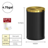 LEASYLIFE Black and Gold Bathroom Trash Can,Bathroom Garbage can with Swing Lid，Small Trash Can with Flipping Lid, 4.8gal Garbage cans for Bedroom,Living Room, Guest Room,Office,Hotel(4.7gal-Black)