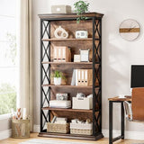Tribesigns 6-Tier Bookcase, 71 Inches Industrial Bookshelves and Bookcases, Floor Standing 5 Shelf Display Storage Shelves, Brown and Black