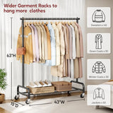 SLEEPING LAMB Heavy Duty Clothing Racks for Hanging Clothes Rack, 43" Wide Rolling Garment Rack Metal Clothing Hanger Rack with Wheels (Black)
