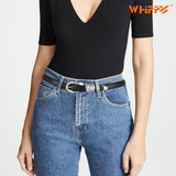 WHIPPY Women Skinny Leather Belt for Jeans Pants Dresses Ladies Fashion Waist Belt with Shiny Silver Buckle,Black Silver,XXXL