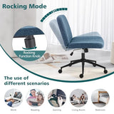 OLIXIS Criss Cross Chair with Wheels Wide Cross Legged Office Desk Vanity Chair, Blue