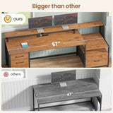 SEDETA Home Office Desk with File Drawer & Power Outlet, 66'' Computer Desk with 5 Drawer, Storage Shelves