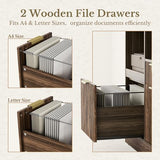 3 Drawer File Cabinet, Fluted Wood Lateral Filing Cabinet with Charging Station for Home Office