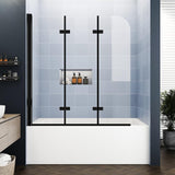 Foskbaths Bathtub Shower Door, Semi-Frameless Bypass 48" W x 55" H Foldable Hinged Bathtub Glass Door 1/4" Tempered Glass Shower Door with Explosion-Proof Film Matte Black
