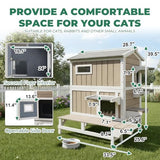 Insulated Cat House for Winter, Wood Two Story Outdoor Cat House Weatherproof with Cat Scratching Cloth, 3 Jumping Platforms, 3 Doors, Outside Indoor Clawsable Feral Cats Shelter for Small Animals