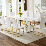 MEMUY 79" Dining Table, White Gloss Kitchen Table with 8 PU Chairs