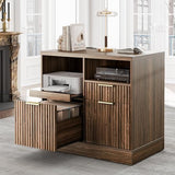 3 Drawer File Cabinet, Fluted Wood Lateral Filing Cabinet with Charging Station for Home Office