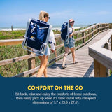 GCI Outdoor Backpack Beach Chair | Reclining Folding Chair with Durable Armrests, Drink Holder & Carry Straps, Perfect for Beach Trips & Picnics — Nautical Blue