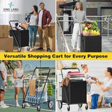 Heavy Duty Utility Cart with Double Basket & Removable Waterproof Liner with Lid for Laundry
