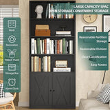 Shintenchi Bookshelf, Industrial Bookshelves and Bookcases with Doors Floor Standing 6 Shelf Display Storage Shelves (Black)