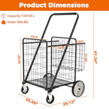 330 lbs Capacity Foldable Grocery Cart with Waterproof Liner & 360° Swivel Front Wheels