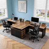 GT BLACK TURNSTONE 63" L Shaped Executive Desk, Modern Office Desk with 3 Drawers