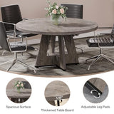 47-Inch Round Conference Table for 4-6 People, Wooden Meeting Room Table with Thicken Tabletop and Wood Base (Grey)