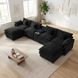 ONEMMLION 145" Oversized U-Shaped Cloud Sectional Sofa, Black