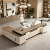 Modern L Shaped Executive Desk with Drawers & Dual Storage Cabinets, Executive Office Desk