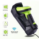 JRHC Barcode Scanner Wireless, 1D 2D Automatic Bar Code Scanner with 1.8 Inch Display Screen, Rechargeable Handhold Barcode Reader with 2.4G Wireless Dongle Built in Stand Plug and Play