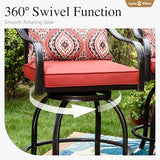 Sophia & William Outdoor Swivel Bar Stools Set of 4 Patio Bar Height Bistro Dining Chairs, All-Weather Patio Metal Furniture Set with Armrest and Red Cushion for Garden Lawn Backyard