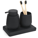 DAHACIS Black Bathroom Accessories Set, Modern 3 Pcs Bathroom Essentials - Soap Dispenser, Toothbrush Holder & Tray, Countertop Vanity Organizer (Black)