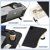 Foldable Laptop Bed Table Tray - Folding Lap Desk with Cup Holder - Portable Serving Breakfast Tray with Storage Drawer