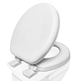 Plexon Soft Cushioned Toilet Seat, Round White, Slow-Close Lid and Seat, Quick-Release Hinges, Easy To Clean and Change, No Tools Required, Stain-Resistant, Durable Vinyl with Wood Core