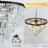 CATINER 30" Modern Crystal Chandelier,16-Light Large Black Light Fixture